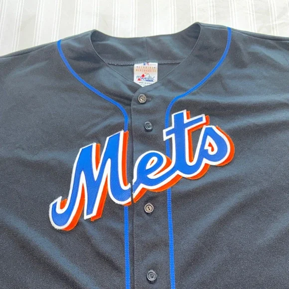 Majestic Black Jersey with Blue and Orange Mets Logo - Picture 2 of 8